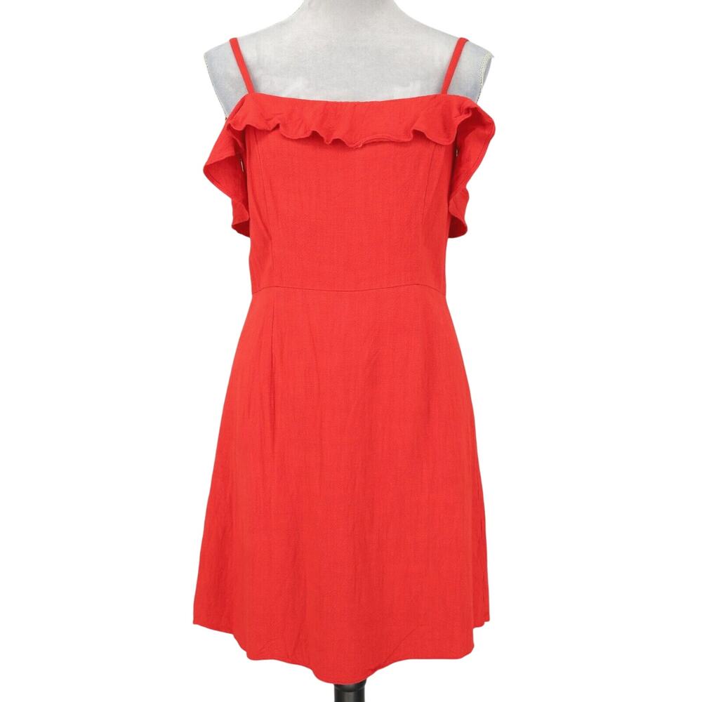 Aqua Dress Juniors Large Red Linen Blend Lined Ruffles Straps Prom Wedding